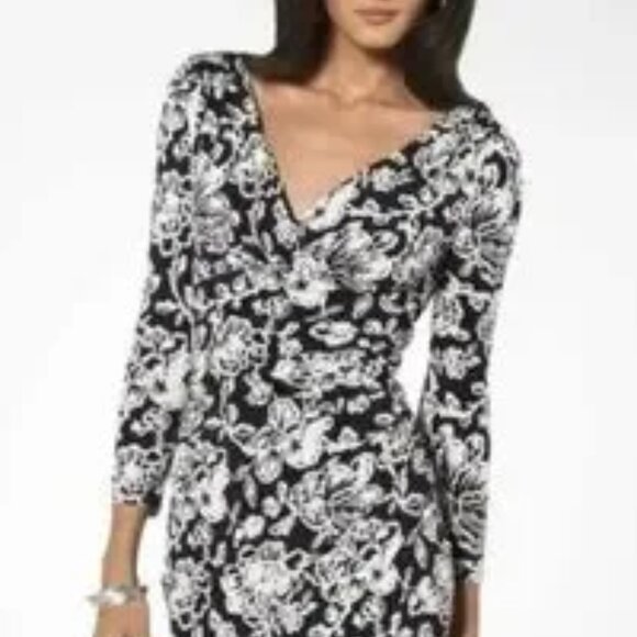 Lauren Ralph Lauren Black and White Floral Dress with 3/4 Sleeve- Size 2 - Picture 2 of 8